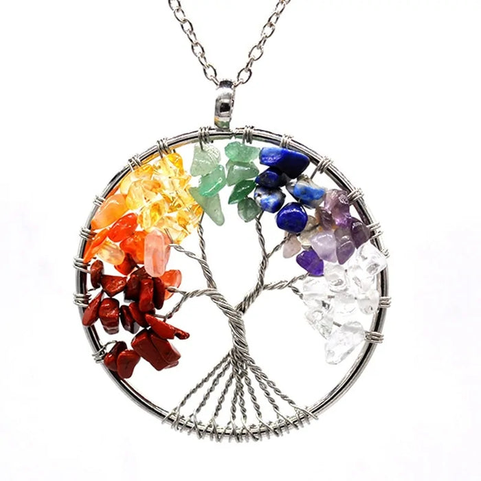 7 Chakra Tree of Life Pendant Necklace and Bracelet Set