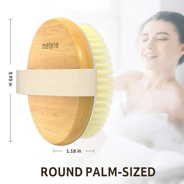 Metene 2 Pack Bamboo Dry Body Brushes, Shower Brush Wet and Dry Brushing, Dry Brush for Cellulite and Lymphatic, Body Scrubber with Soft and Stiff Bristles, Suitable for All Kinds of Skin