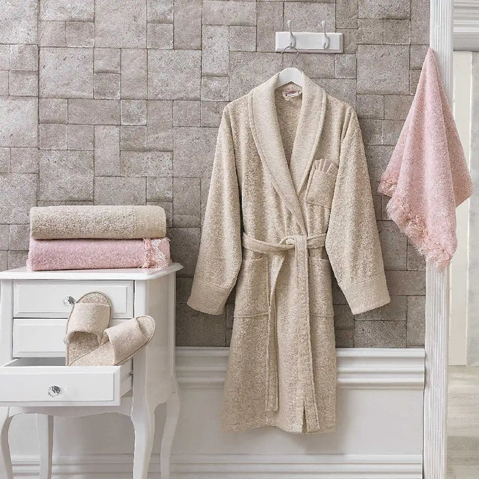 Hobby Efsun Bamboo Bathrobe Set - Powder Beige